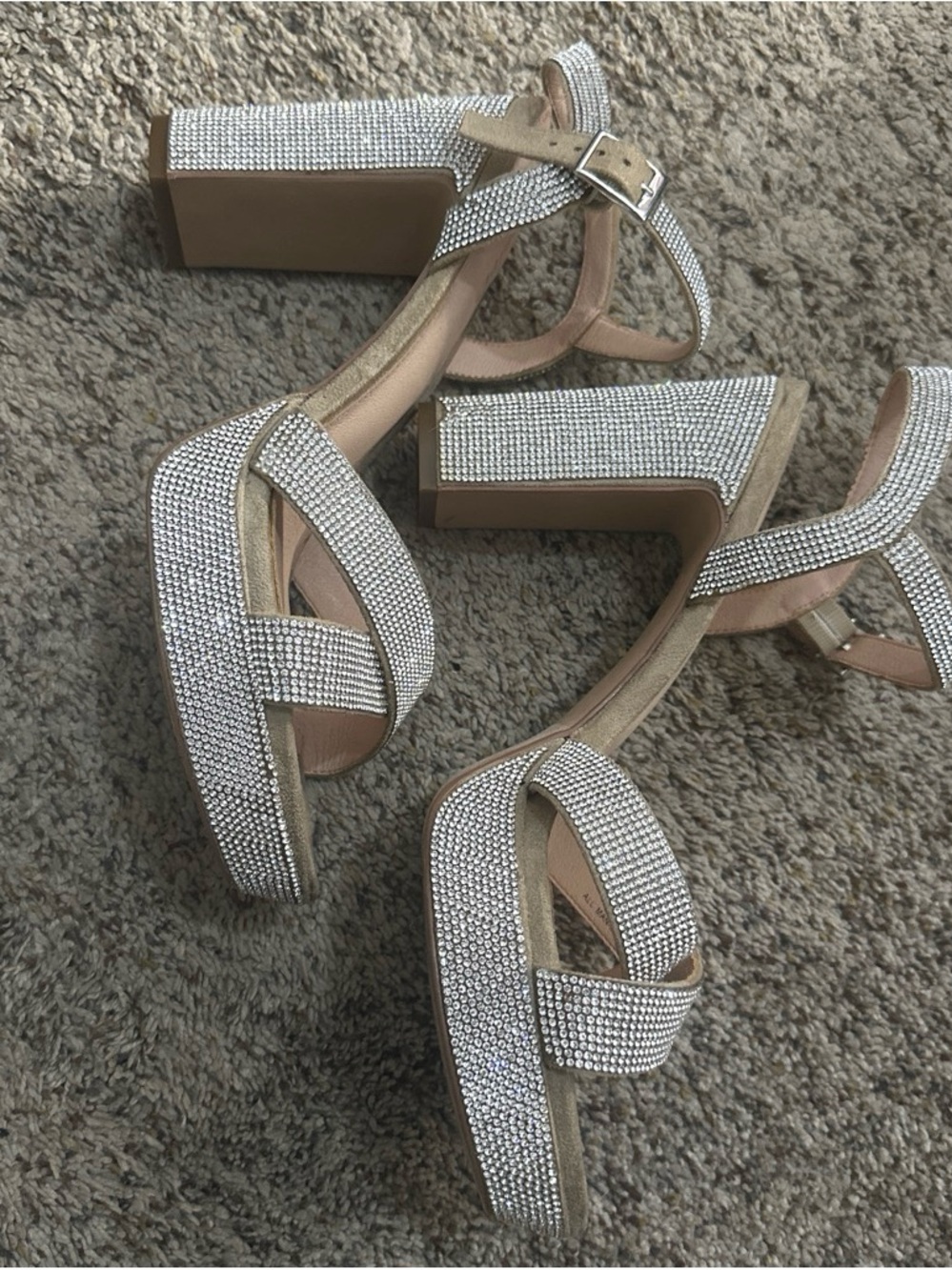 Maripe Silver Rhinestone Platform Block Heel Sandals
